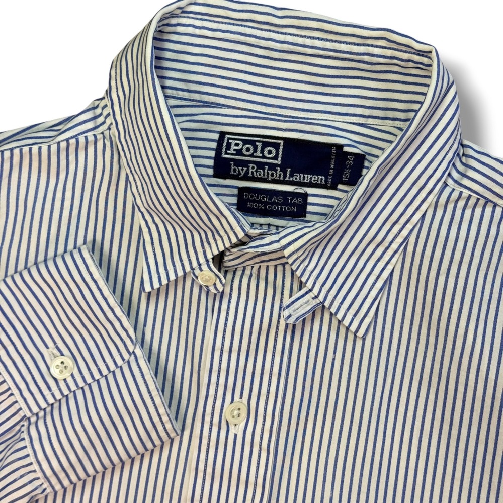Polo Ralph Lauren Button Down Mens 15.5 Medium Blue Striped Douglas Tab Beach